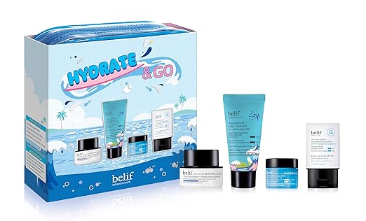 belif Hydrate & Go Kit | Travel Kit | Moisturizer, Eye Cream, Serum, Hydration | Daily Hydrating Skincare Set | Antioxidant Packed Moisturizing Set for All Skin Types | KBeauty | 1.01 Fl Oz