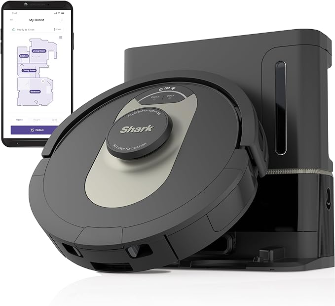 Shark AV2501AE AI Robot Vacuum with XL HEPA Self-Empty Base, Bagless, 60-Day Capacity, LIDAR Navigation, Perfect for Pet Hair, Compatible with Alexa, Wi-Fi Connected, Carpet & Hard Floor, Black