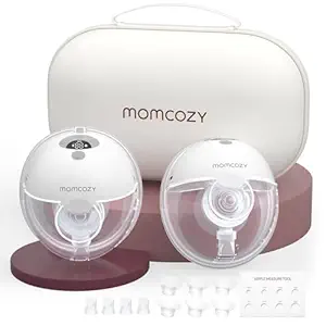 Momcozy Breast Pump Hands Free M5, Wearable Breast Pump of Baby Mouth Double-Sealed Flange with 3 Modes & 9 Levels, Electric Breast Pump Portable - 24mm, 2 Pack Quill Gray